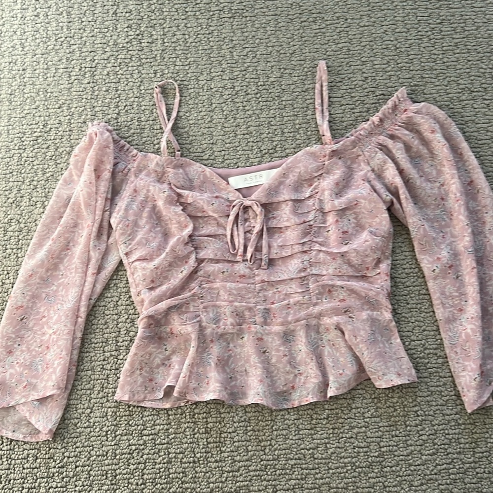 Pink off the shoulder floral blouse